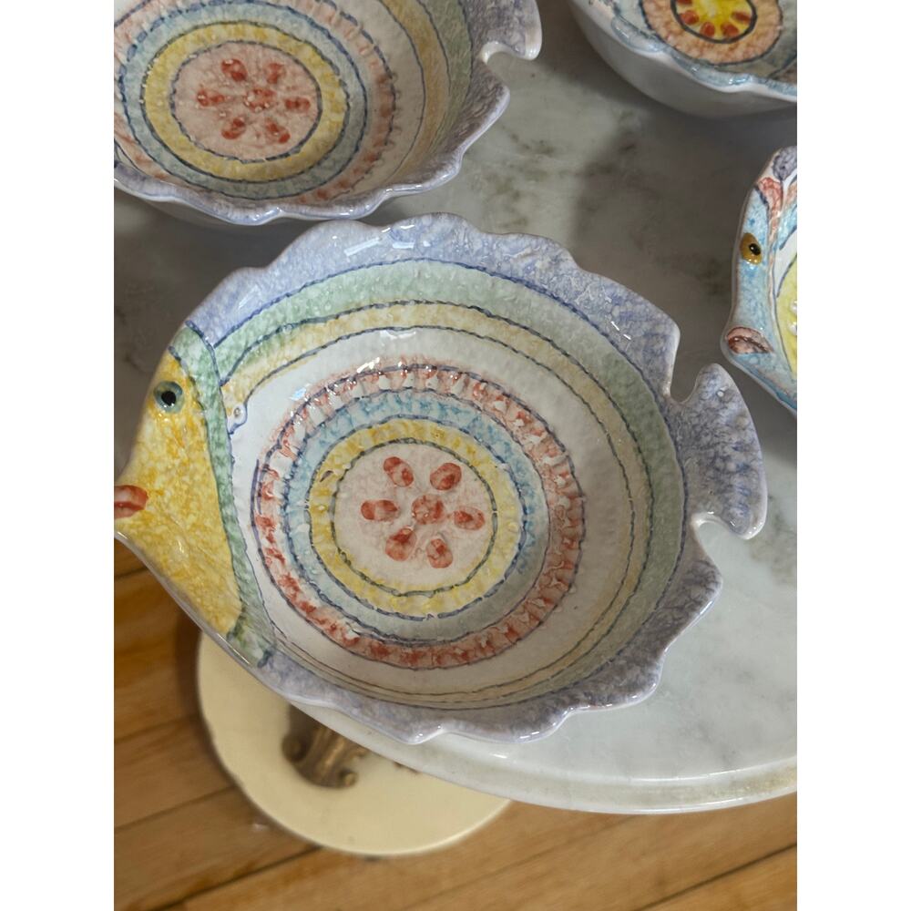 Set of 4 Vintage Italica ARS Fish Ceramic Bowls - Hand-Painted Italy